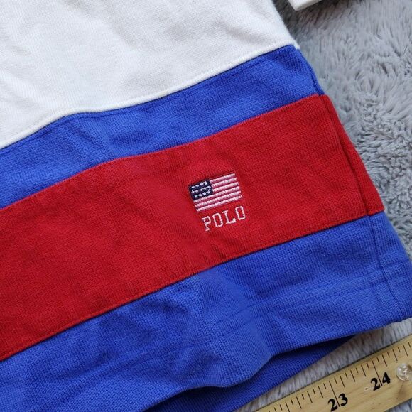 Polo Ralph Lauren Sport Spellout USA Pullover Mens L Red‎ White Blue Long Sleeve - Picture 3 of 10